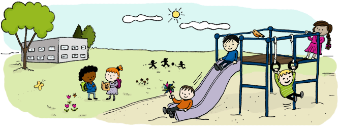 Children playing and reading at a school break